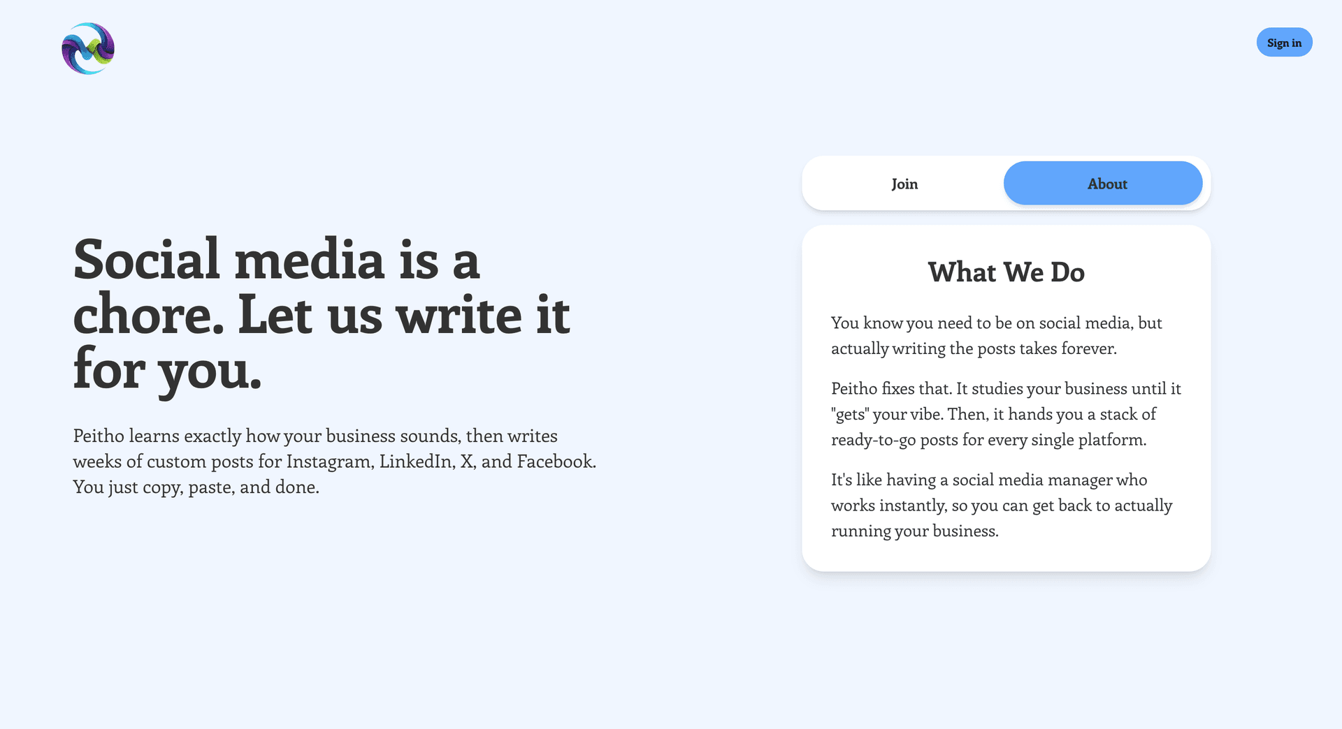 Peitho landing page
